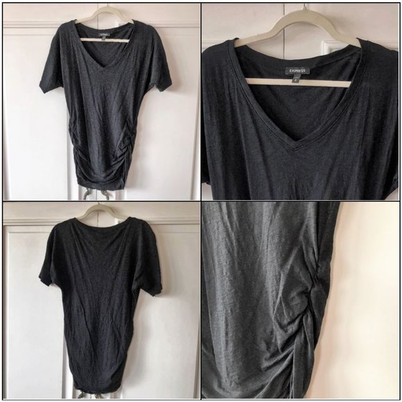 Super Flattering Marled Black Ruched Tunic Tee XS - Picture 4 of 16